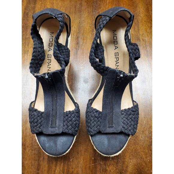Women's Moda Spana Black Zip Straw Wedge Sandals | Size 7 - Picture 2 of 10